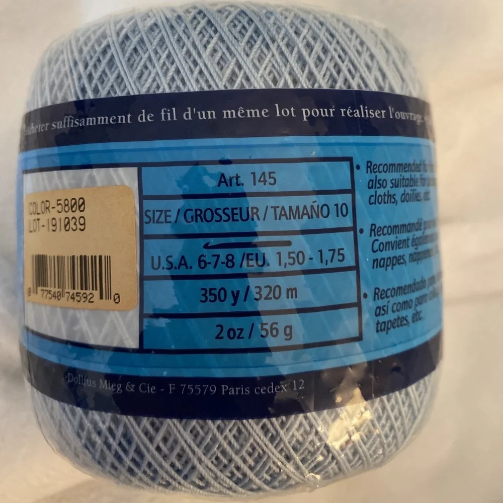 New DMC Traditions 100% mercerized crochet cotton colorfast light blue - Picture 3 of 6